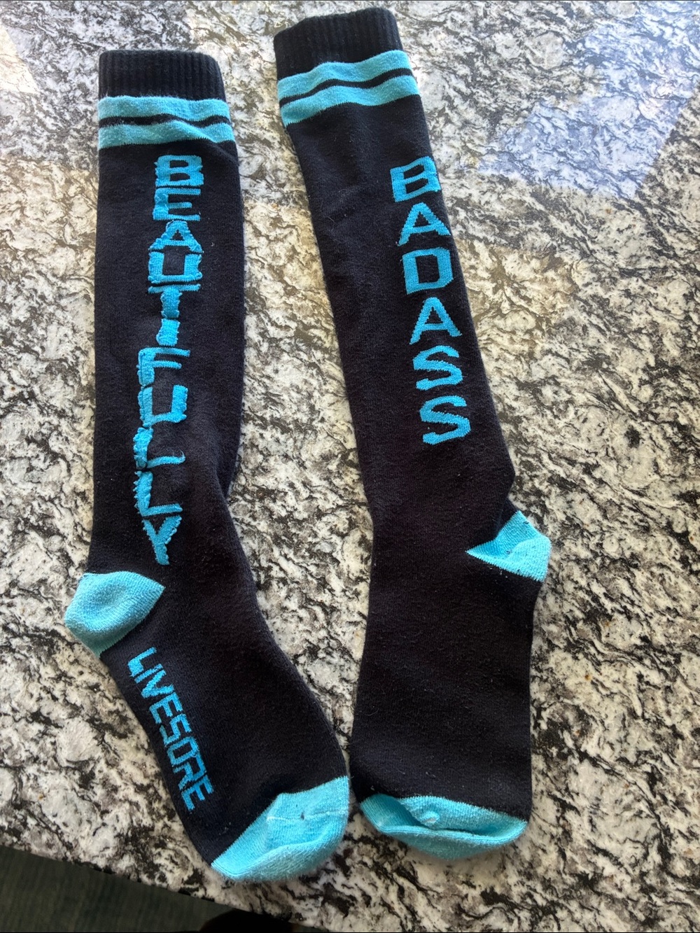 Livesore Black & Blue 'Beautifully Badass' Knee-High Athletic Socks